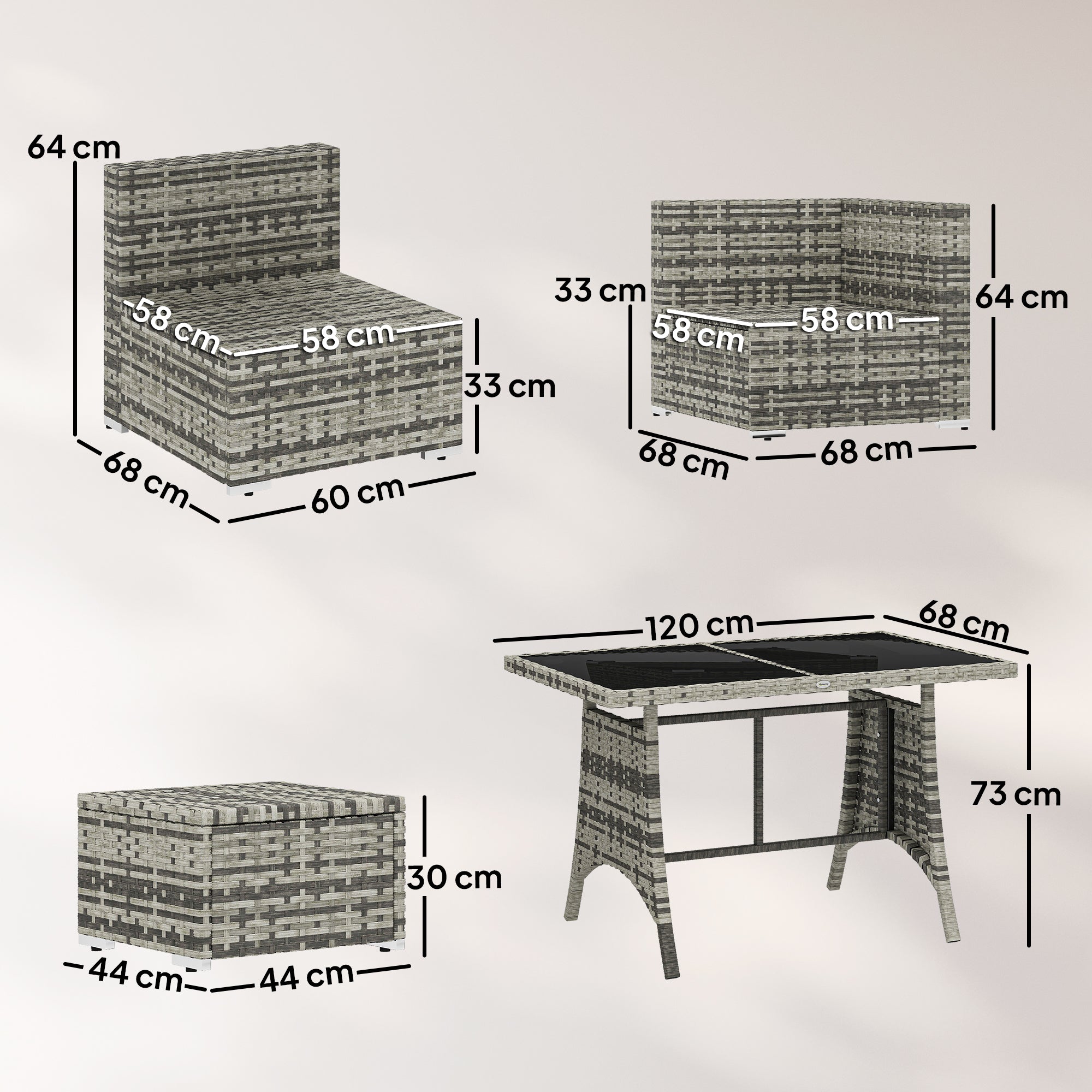 10 Piece Rattan Garden Furniture Set, 3 Corner Sofas with 3 Chairs, 3 Stools and Coffee Table, Outdoor Patio Furniture