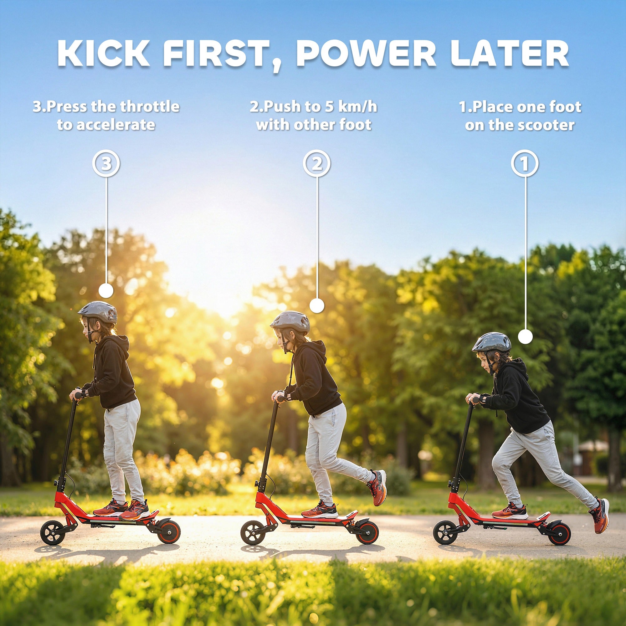 Electric Scooter for Kids, Foldable E Scooter for Age Age 6+ with LED Display, RGB lights, Up to 16km/h, Red