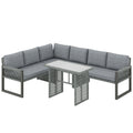 6 Seater Rattan Garden Furniture Set with 3 Loveseats, Table, Patio Rattan Corner Sofa Set, Grey
