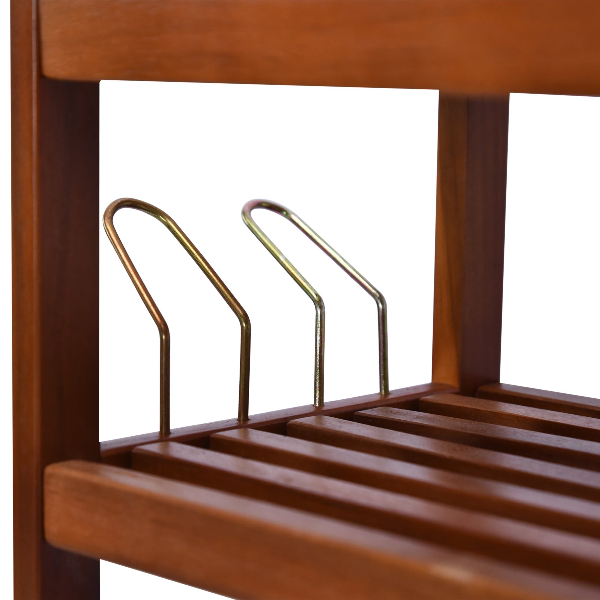 5-Tier Shoe Rack, Acacia Wooden Shoe Storage Organiser with Hangers, Holds up to 24 Pairs, for Entryway, Living Room, 84 x 26 x 82 cm, Teak