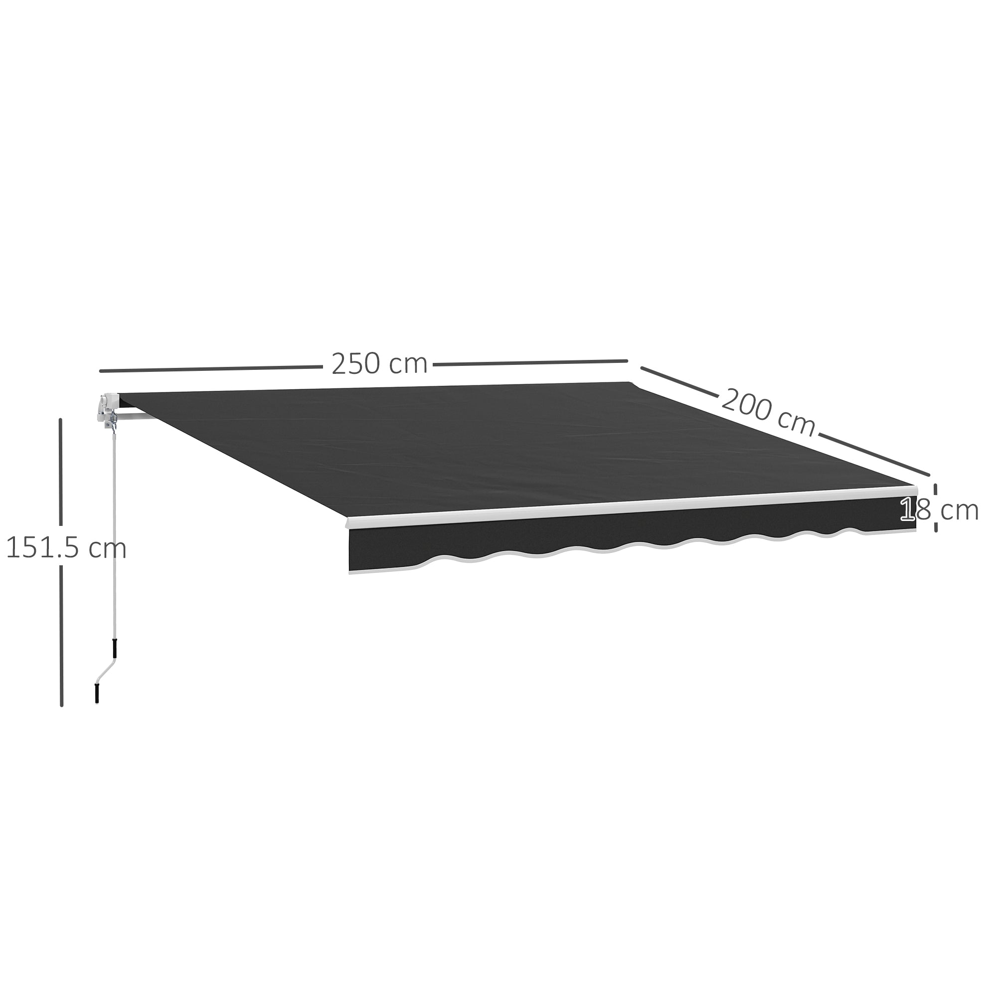 2 x 2.5m Garden Retractable Awning with Aluminium Frame - Black