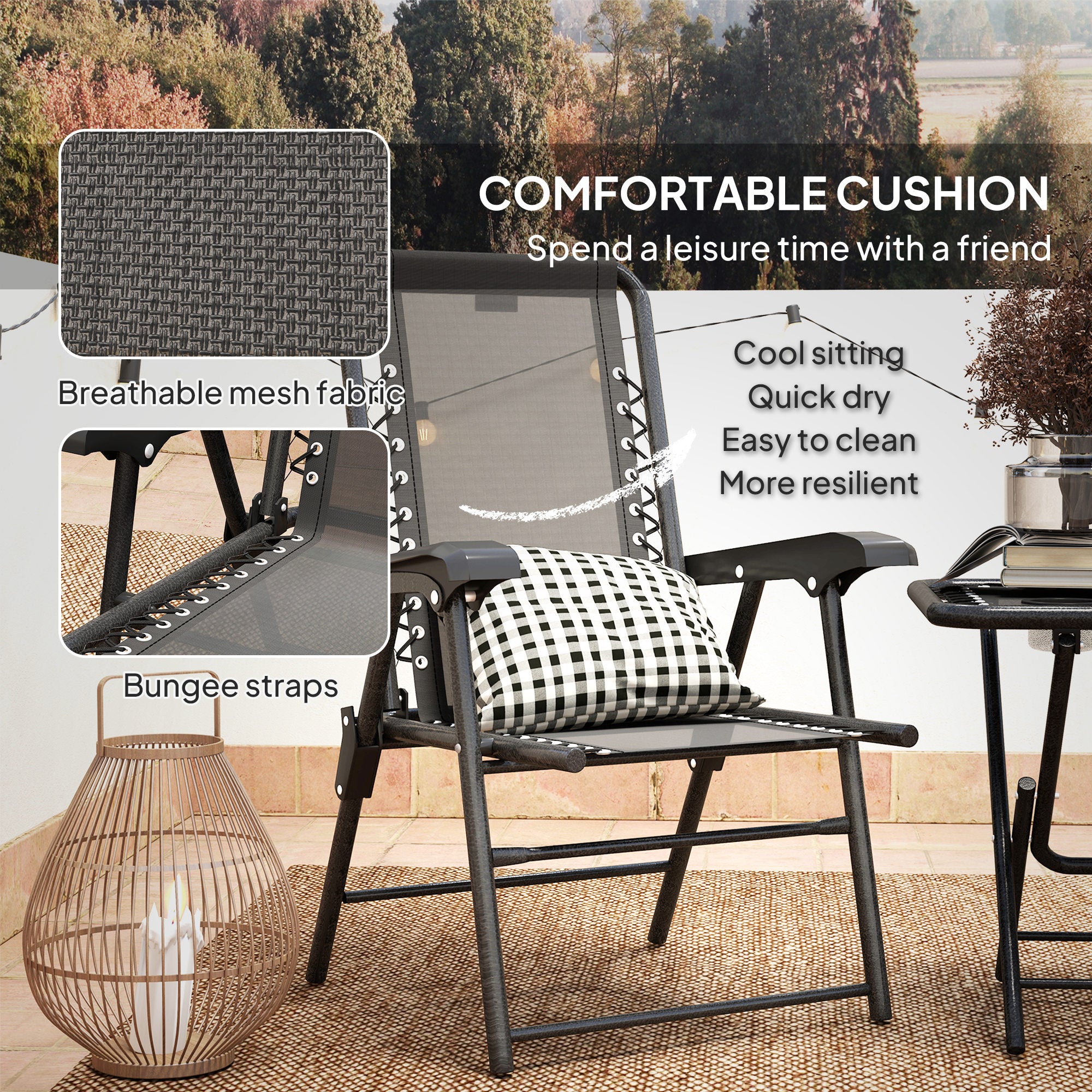 3 Piece Garden Table and Chair Set with Texteline Fabric - Black