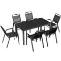7 Pieces Outdoor Dining Set with Umbrella Hole, Garden Table and Chairs Set for 6 with Metal Table and Stackable Chairs