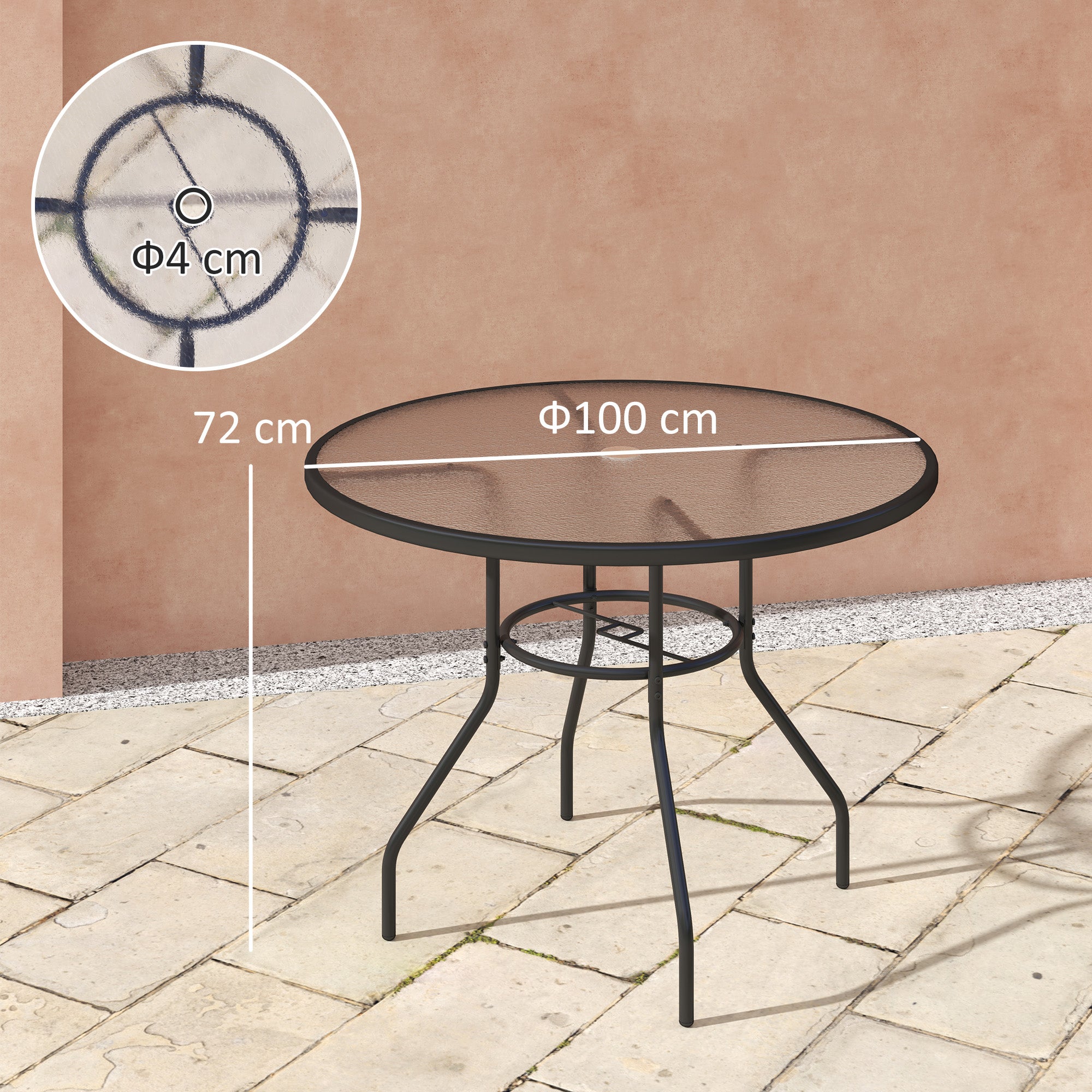 1 Piece Glass Top Garden Table with Parasol Hole - Black