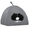 Cat Cave Bed for Indoor Kittens, Cat House with Removable Cushion and Teaser Ball, Kitty Igloo with Anti-Slip Base, 42 x 42 x 39 cm, Grey