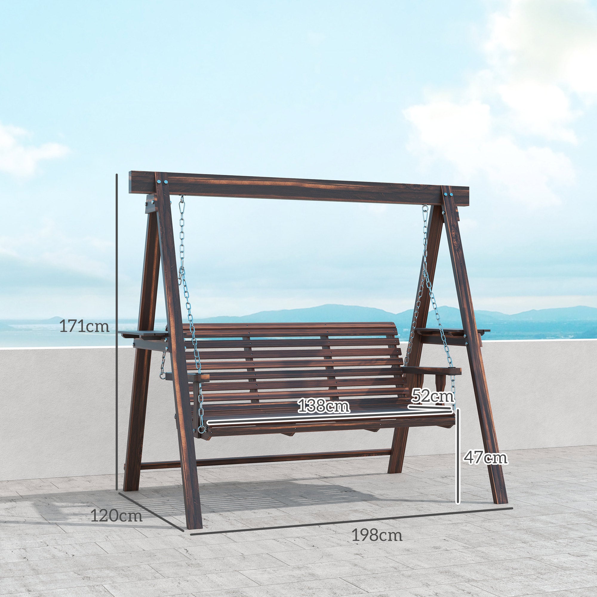 Three-Seater Wooden Swing Bench