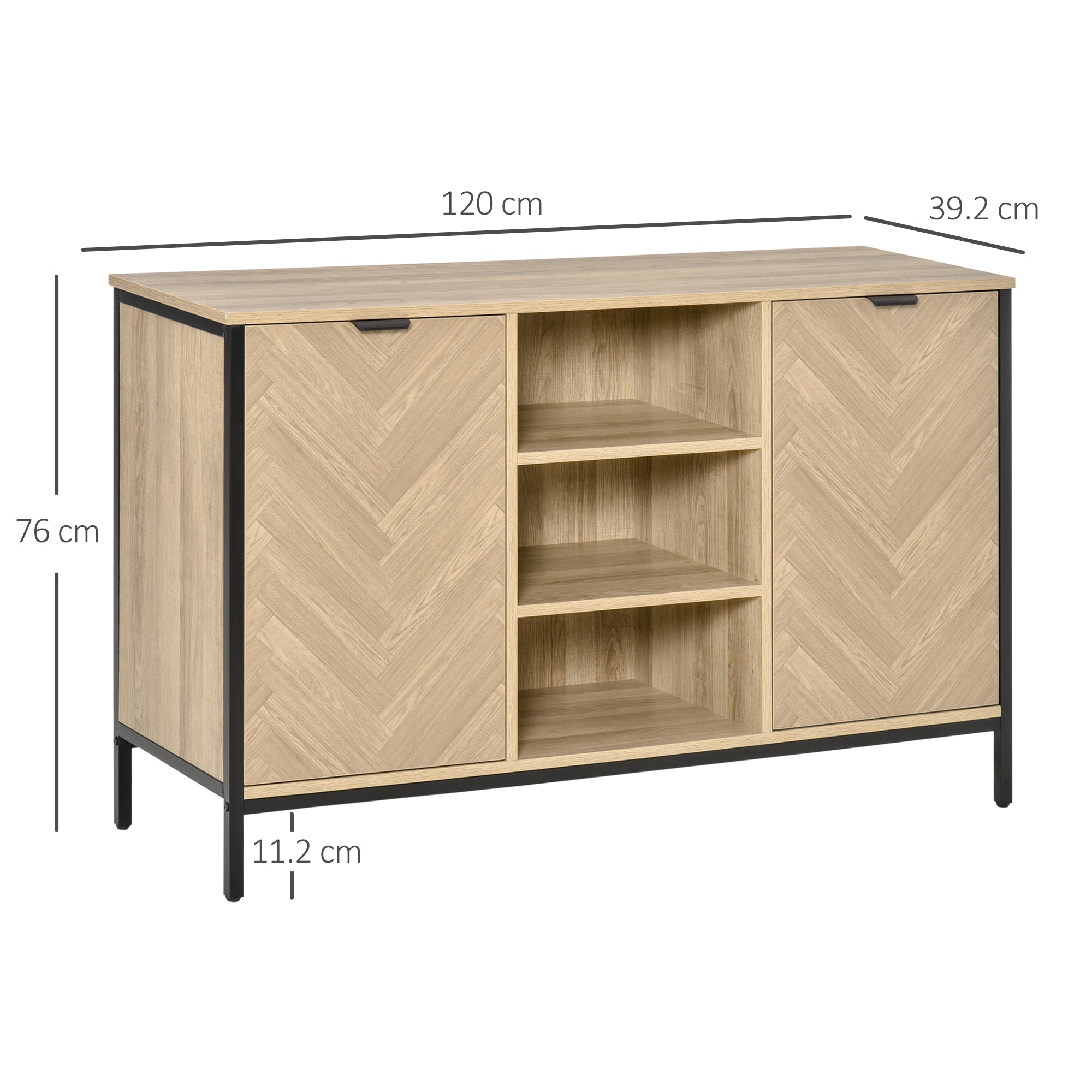 Sideboard Storage Cabinet Cupboard TV Console with 2 Doors and Adjustable Shelves for Dining Room, Kitchen, Living Room, Oak Tone