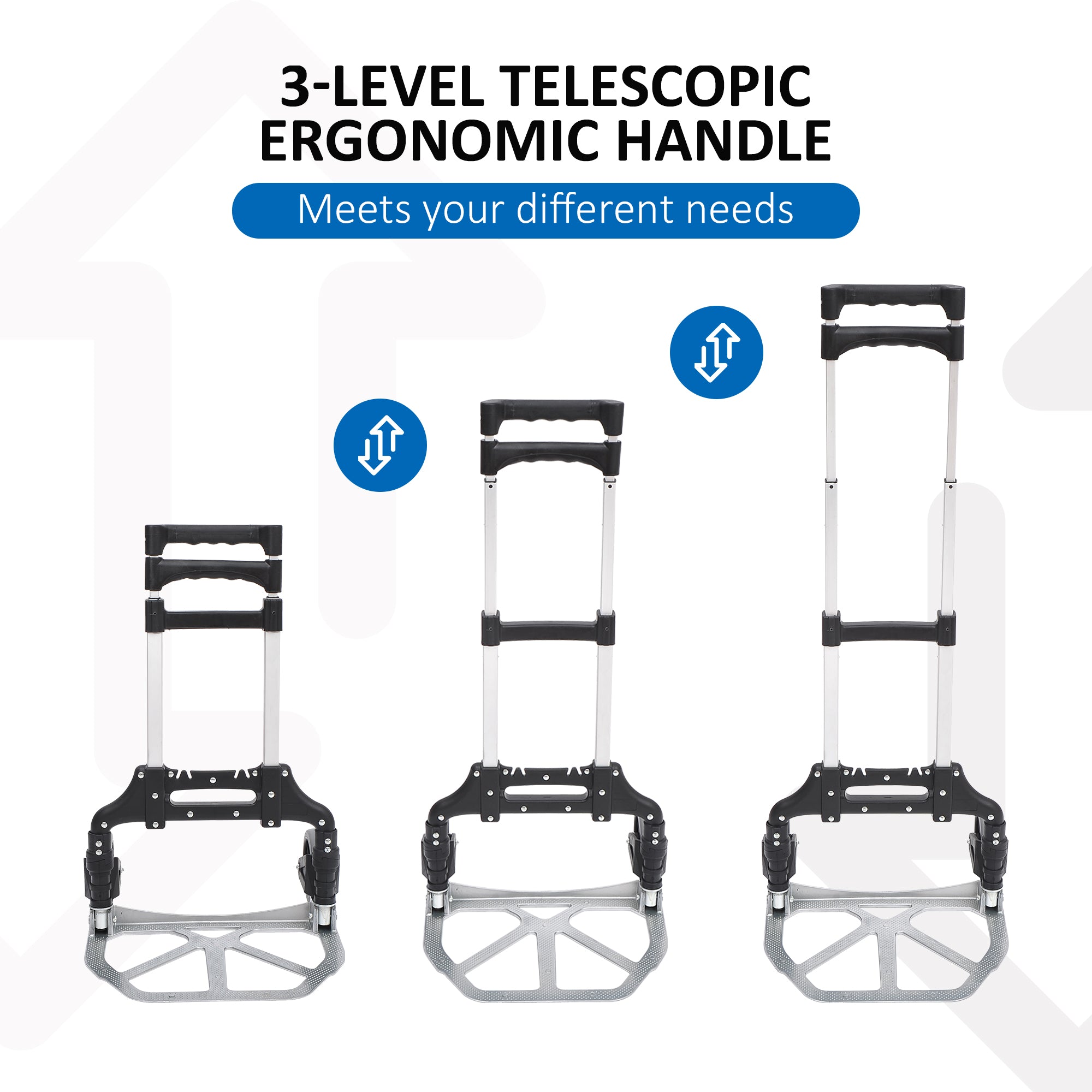 Aluminium Folding Hand Truck Trolley, Heavy Duty Foldable Sack Cart with Adjustable Telescoping Handle, 70KG Load Capacity