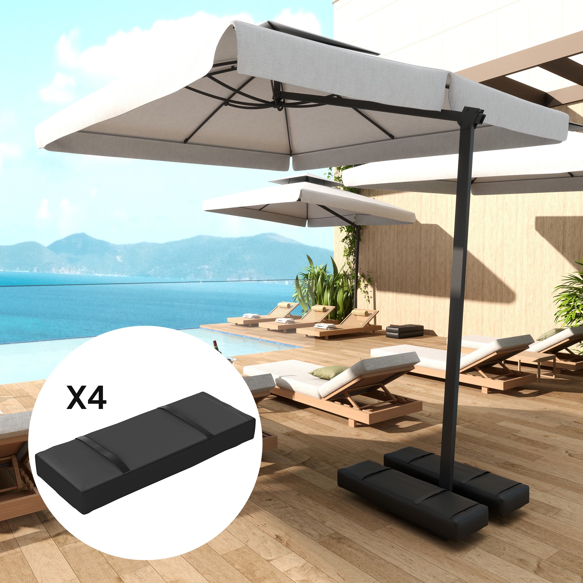 Set of 4 Parasol Weight Bags 25kg Fillable Sandbags with Handles - Black