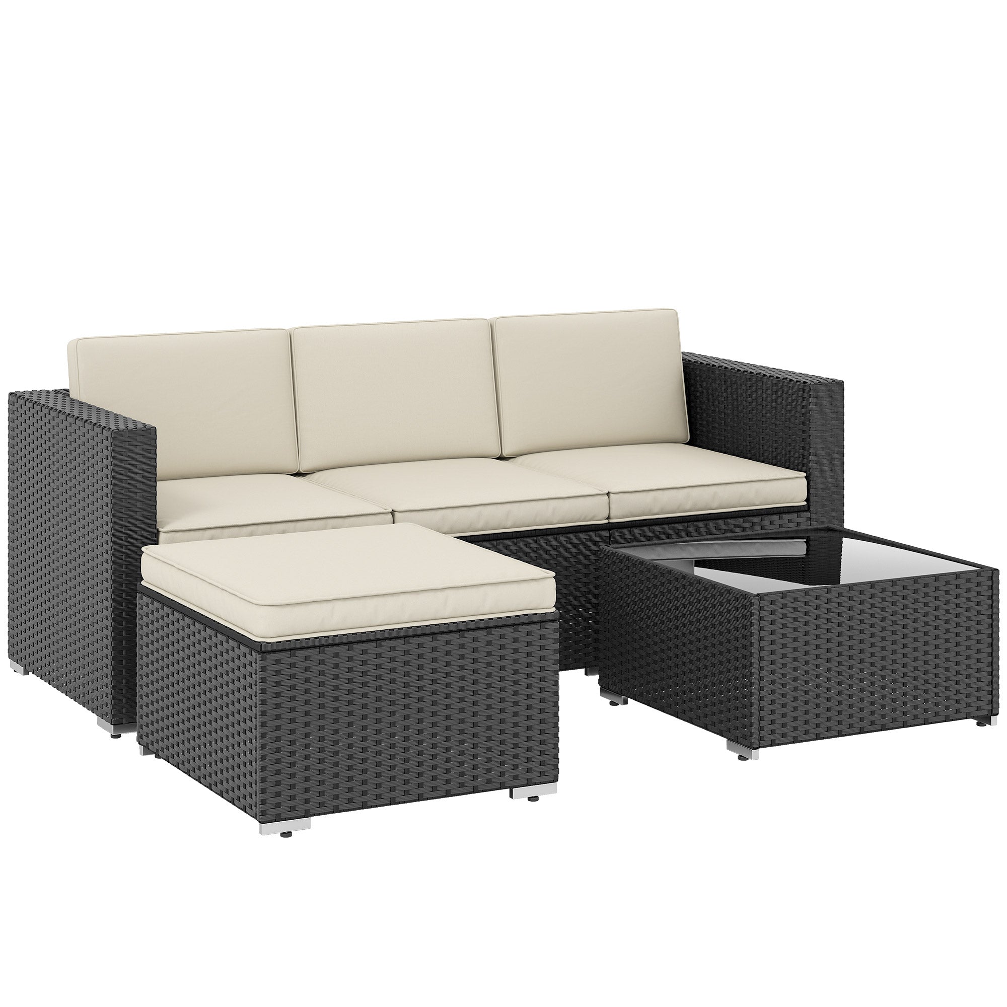 3 Pieces Garden Furniture Set w/ Cushions, PE Rattan Wicker Conversation Corner Sofa Set
