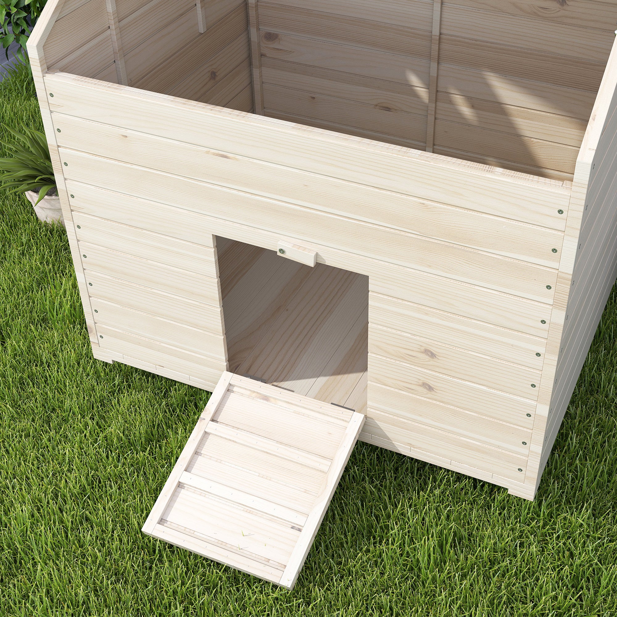 Wooden Duck House Poultry Coop for 2-4 Ducks with Openable Roof Raised Feet Air Holes Natural