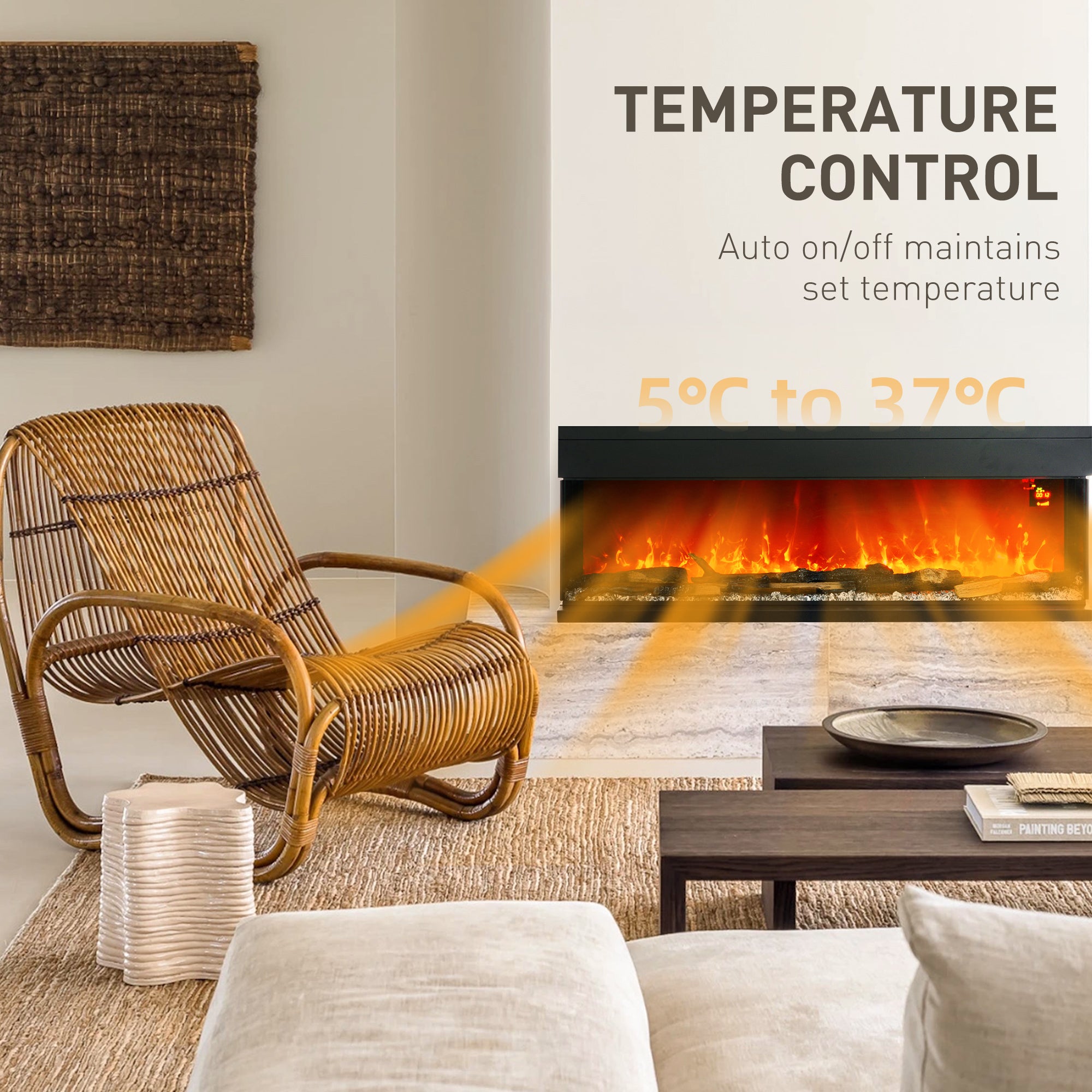 1800W 15-40? Adjustable Flame Glass Panel Convector Heater, 152cm