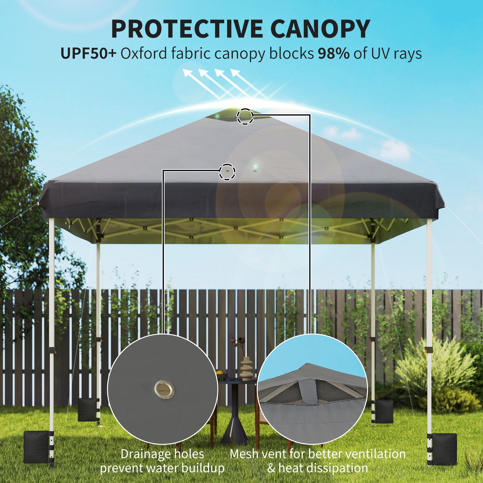 3 x 3 m Pop Up Gazebo with Wheels, UPF50+ One-Touch Outdoor Garden Party Tent Marquee Wedding Awning Canopy, Dark Grey