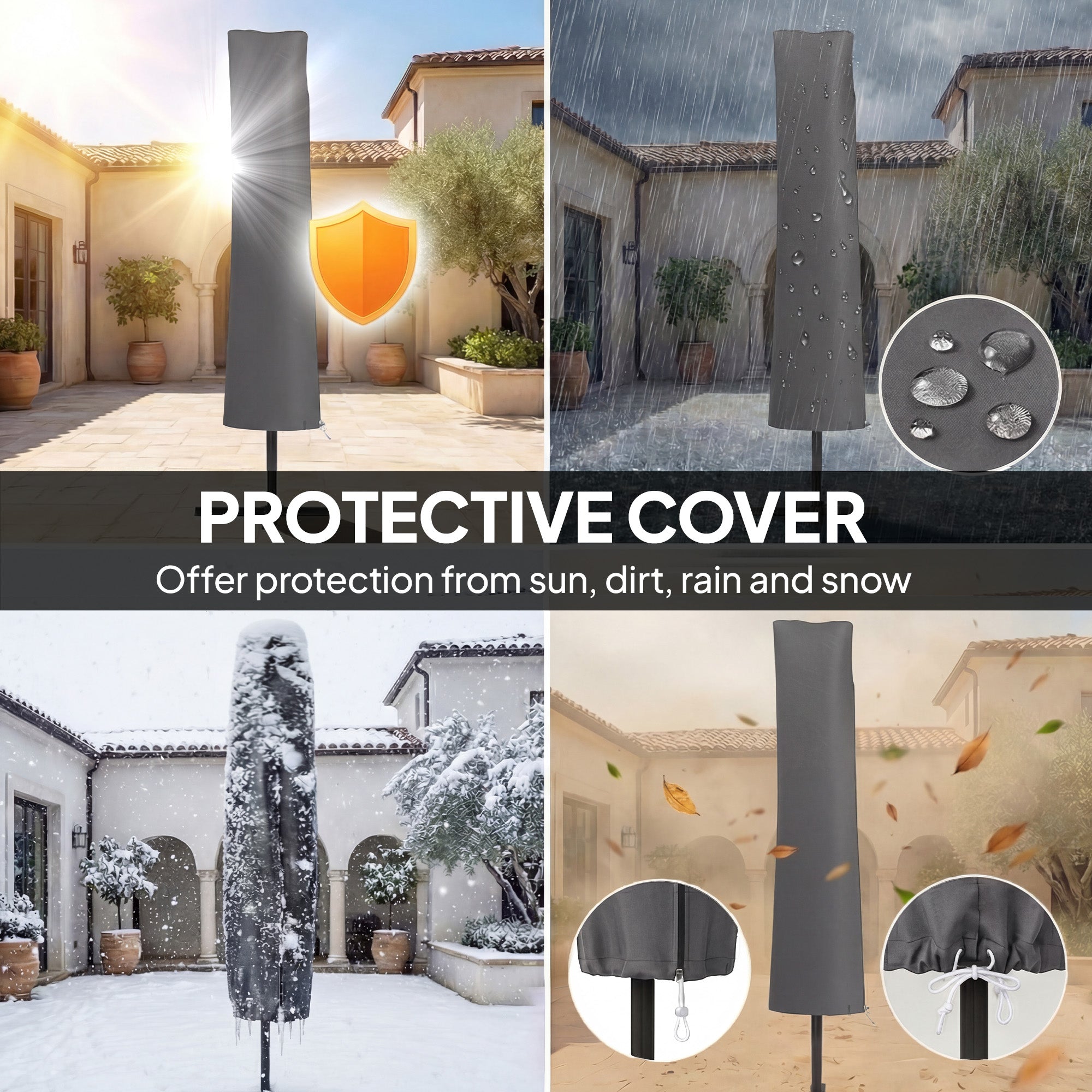 3 m Cantilever Parasol with Solar LED Lights Garden Umbrella with Cross Base, Black