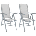 Set of 2 Folding Aluminium Garden Chairs with Mesh Seats - Light Grey