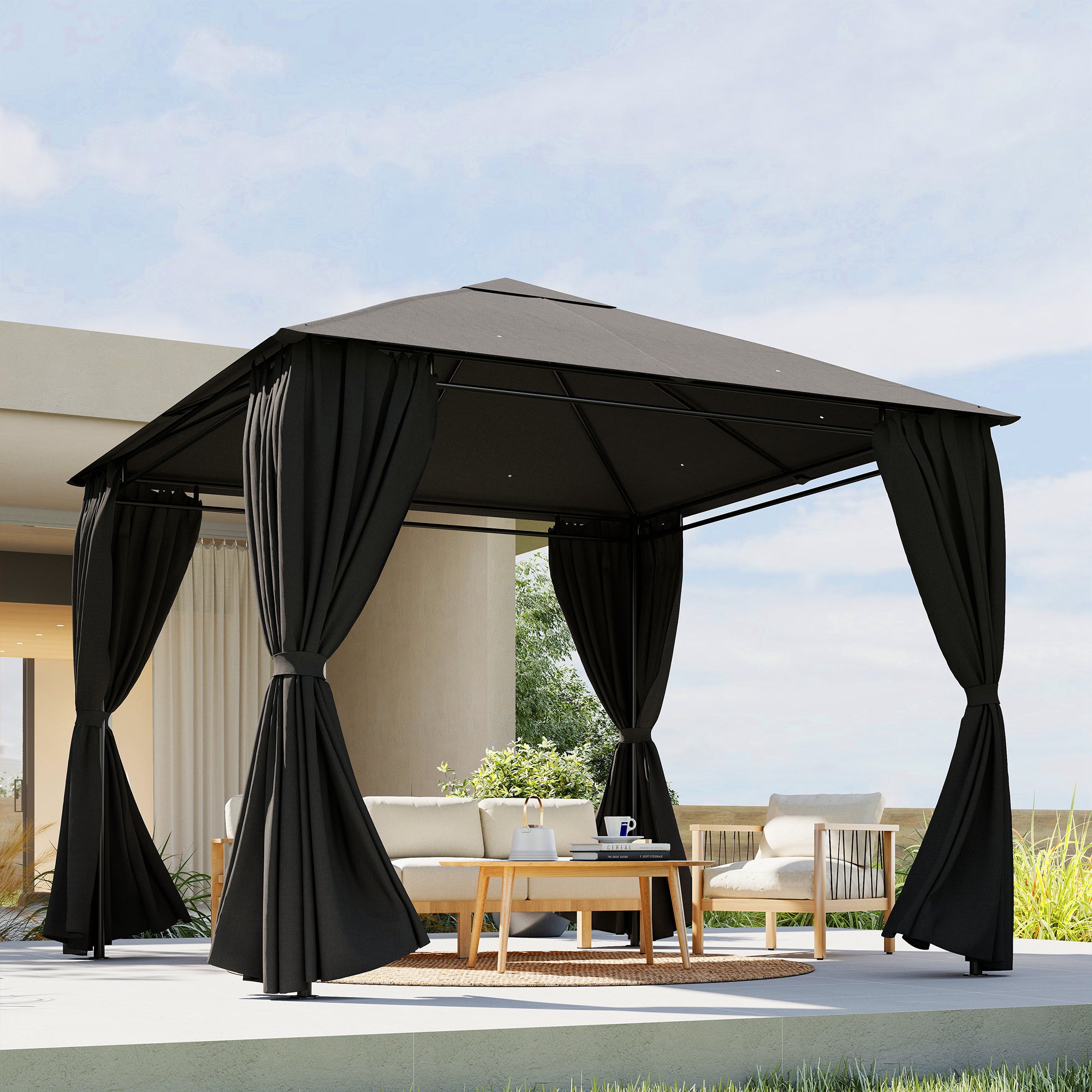 4 Pack Replacement Gazebo Curtains Privacy Panel for Most 3 x 3 m Gazebo, Outdoor Shelter Sidewalls, Dark Grey