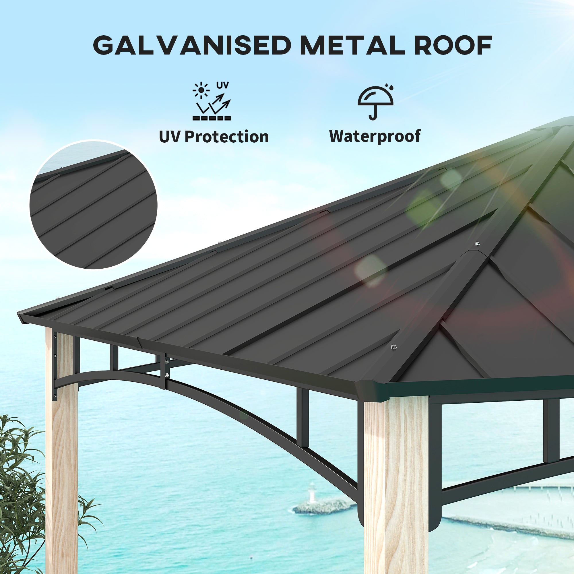 3 x 3 Metre Metal Gazebo with Galvanised Roof - Black Wood Effect