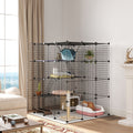 Indoor Steel Wire Cat Cage with Hammock, Ramps & Doors for 1-3 Cats - Black