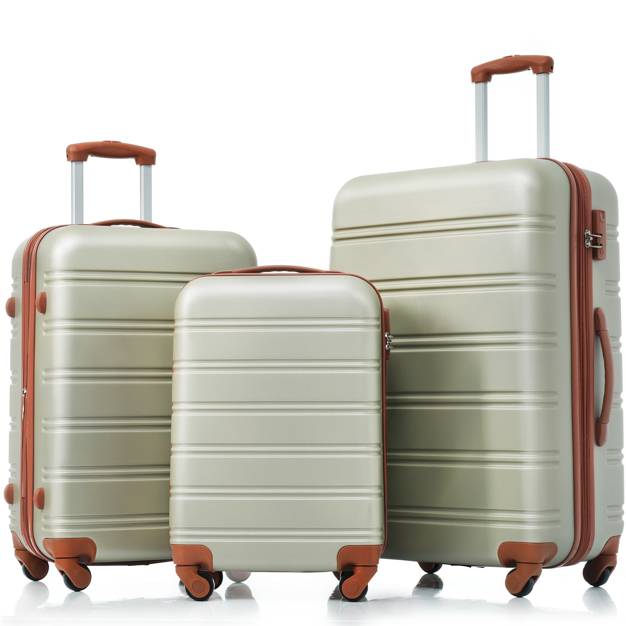 28" 4-Wheel ABS Hard Shell Travel Trolley Suitcase with Adjustable Handle, Luggage with Secure Lock, 52L x 32W x 78H cm, Brown+Green