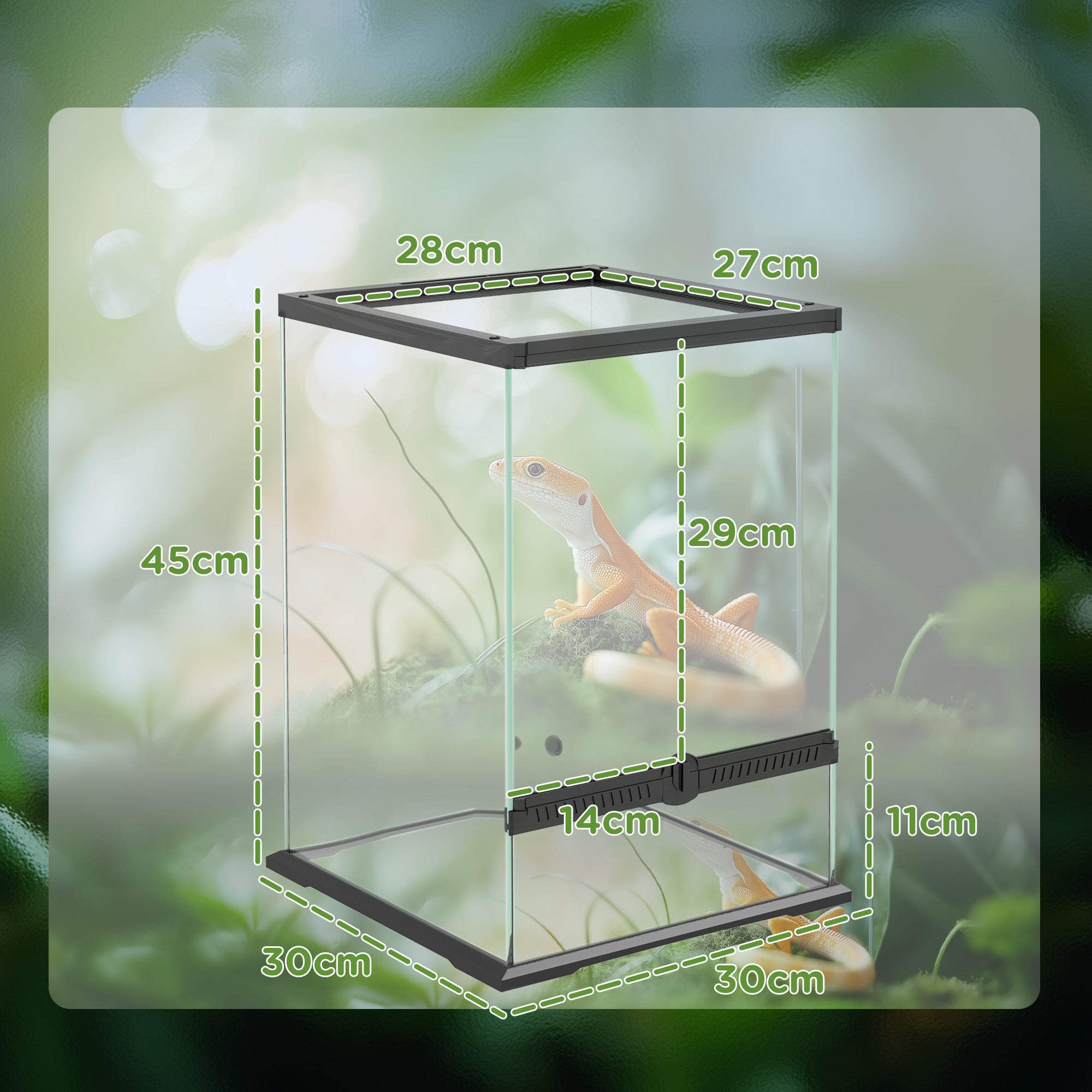 40L Vivarium for Lizards, Frogs, Snakes, Turtles, Tortoises w/ Anti-Escape Design, Ventilation