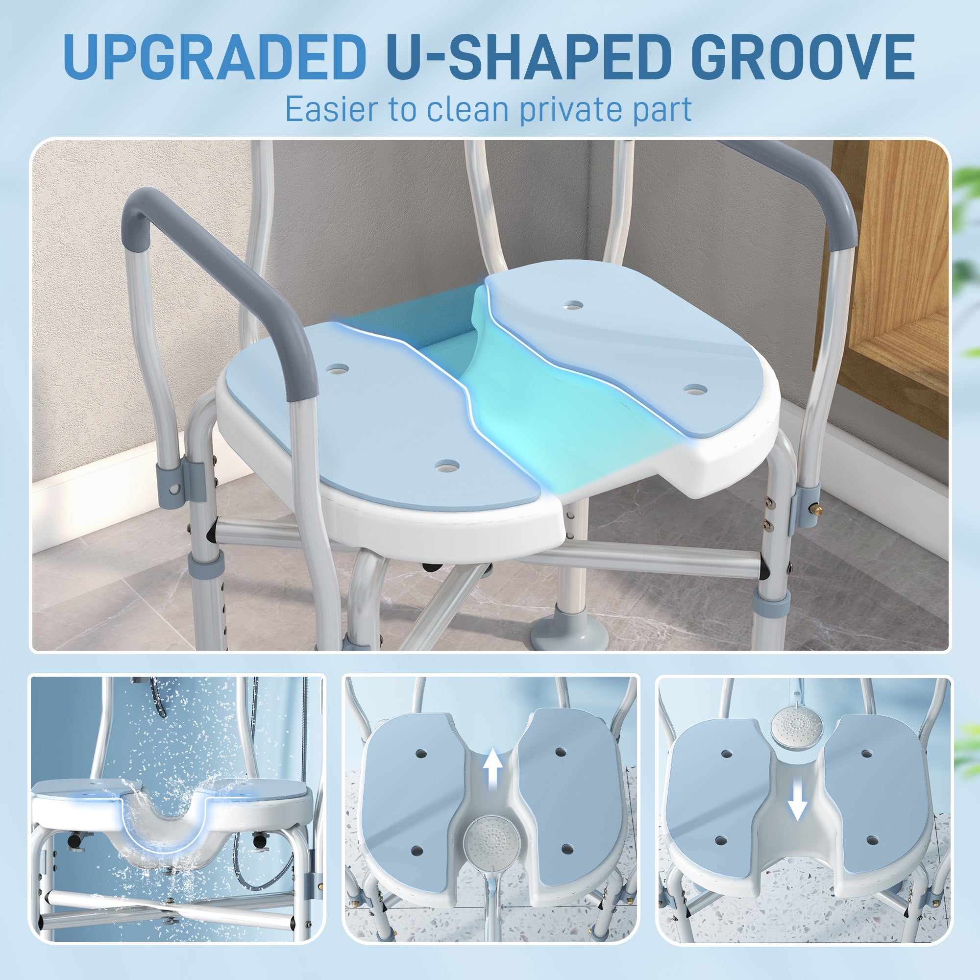 Aluminium Shower Chair, with Padded Seat - Light Blue