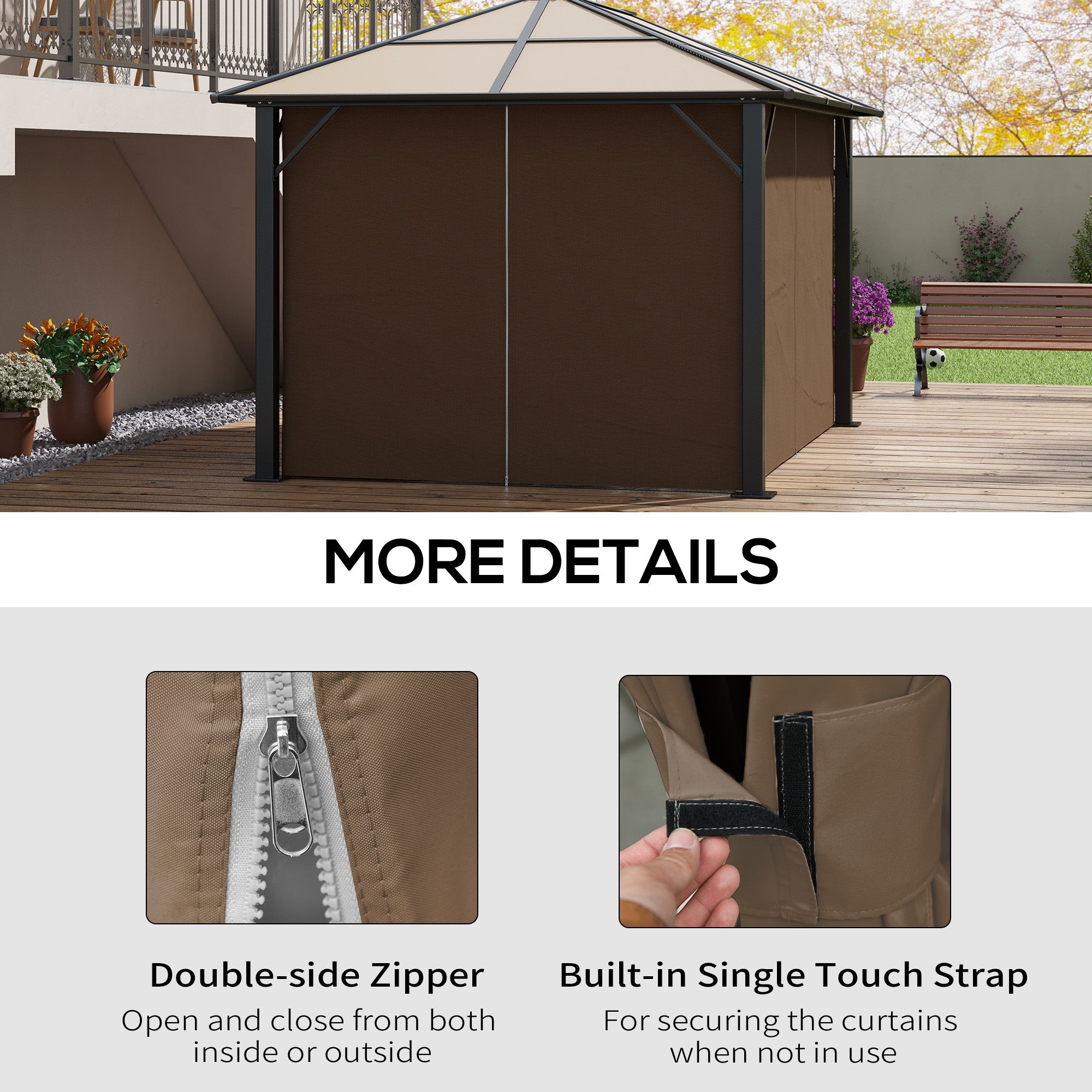 Set of Four Polyester Gazebo Replacement Walls 3x4m - Dark Brown