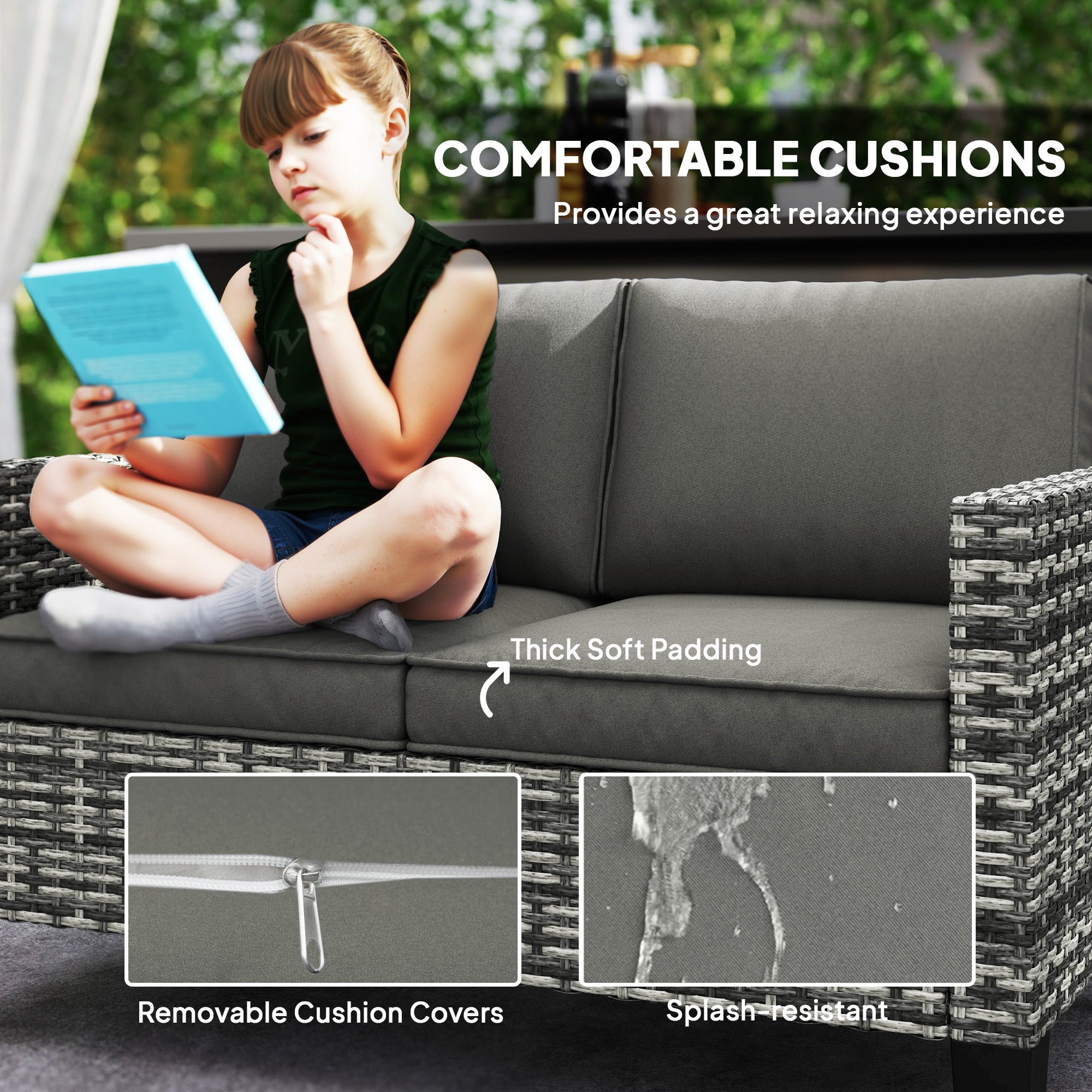 Two-Seater Rattan Outdoor Sofa - Light Grey