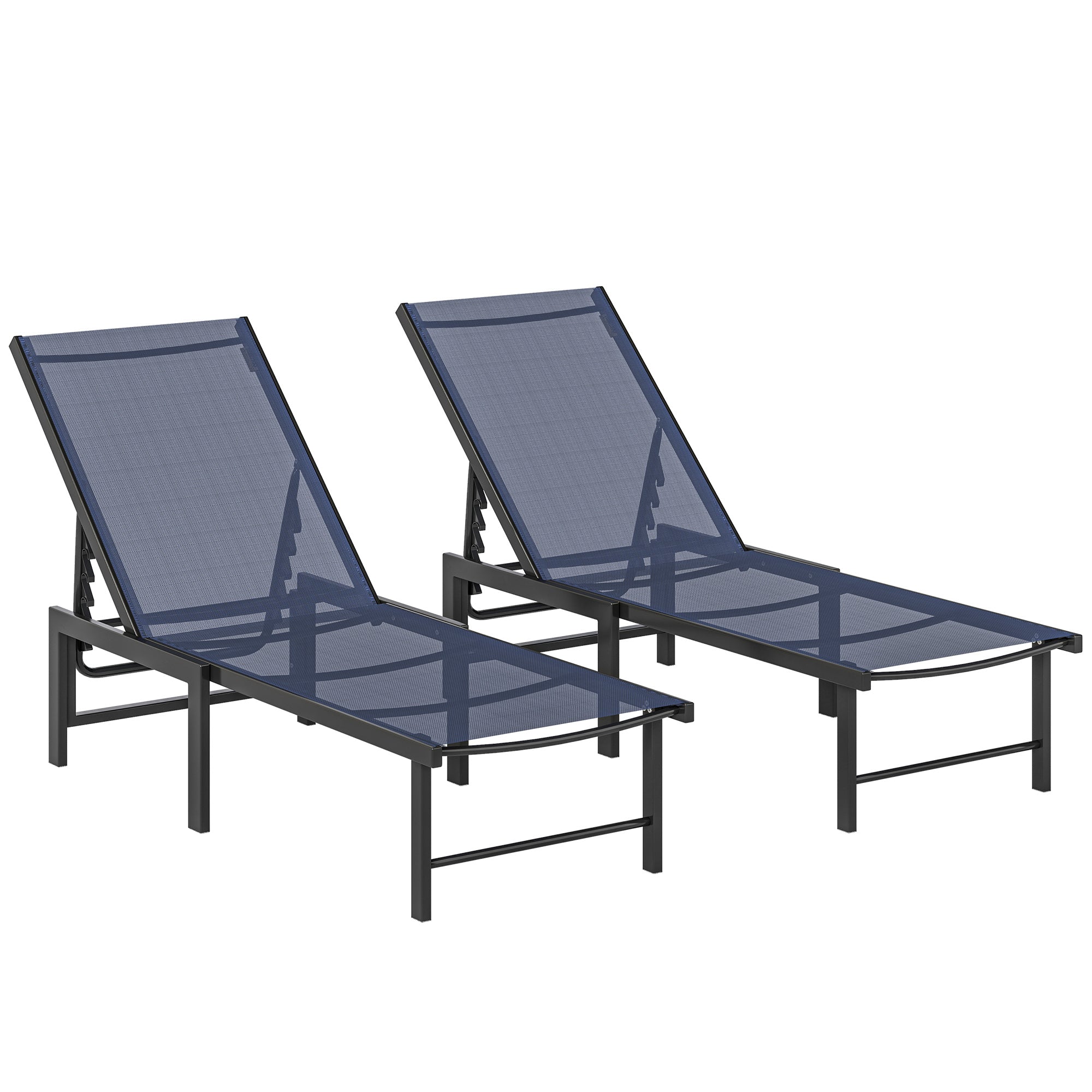 Set of Two Reclining Sun Loungers - Dark Blue