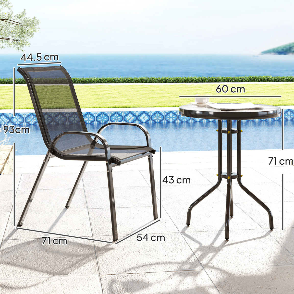 Three-Piece Outdoor Garden Set with Table and Chairs - Black