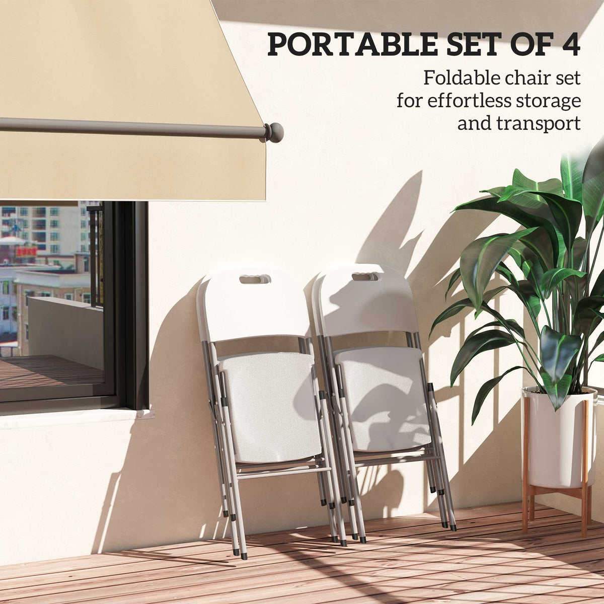 Set of 4 Foldable Steel Frame Outdoor Chairs - White