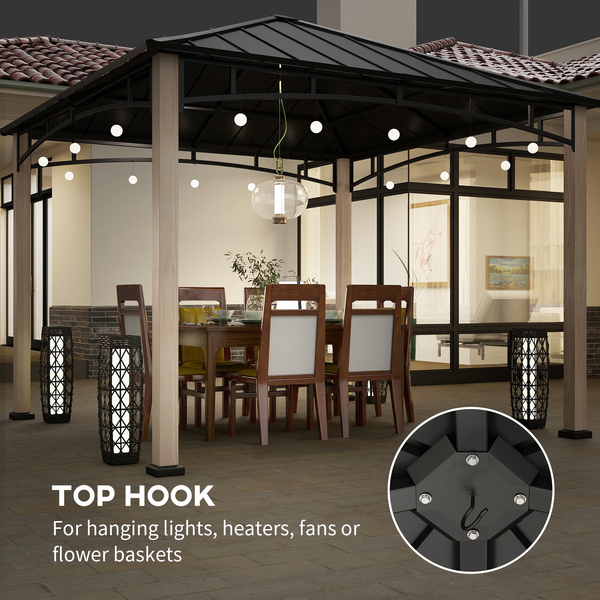 3 x 3 Metre Metal Gazebo with Galvanised Roof - Black Wood Effect