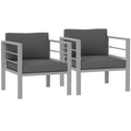 Garden Sofa Set of 2, All-Weather Garden Sofa Set with Removable Cushions, Metal Frame Outdoor Furniture for Balcony, Charcoal Grey