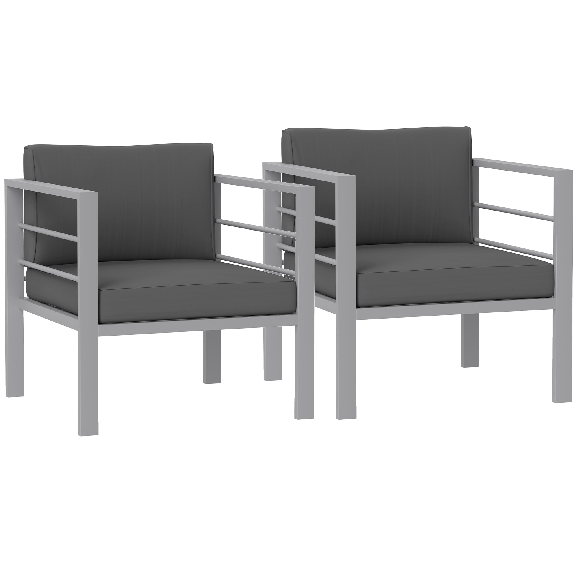 Garden Sofa Set of 2, All-Weather Garden Sofa Set with Removable Cushions, Metal Frame Outdoor Furniture for Balcony, Charcoal Grey