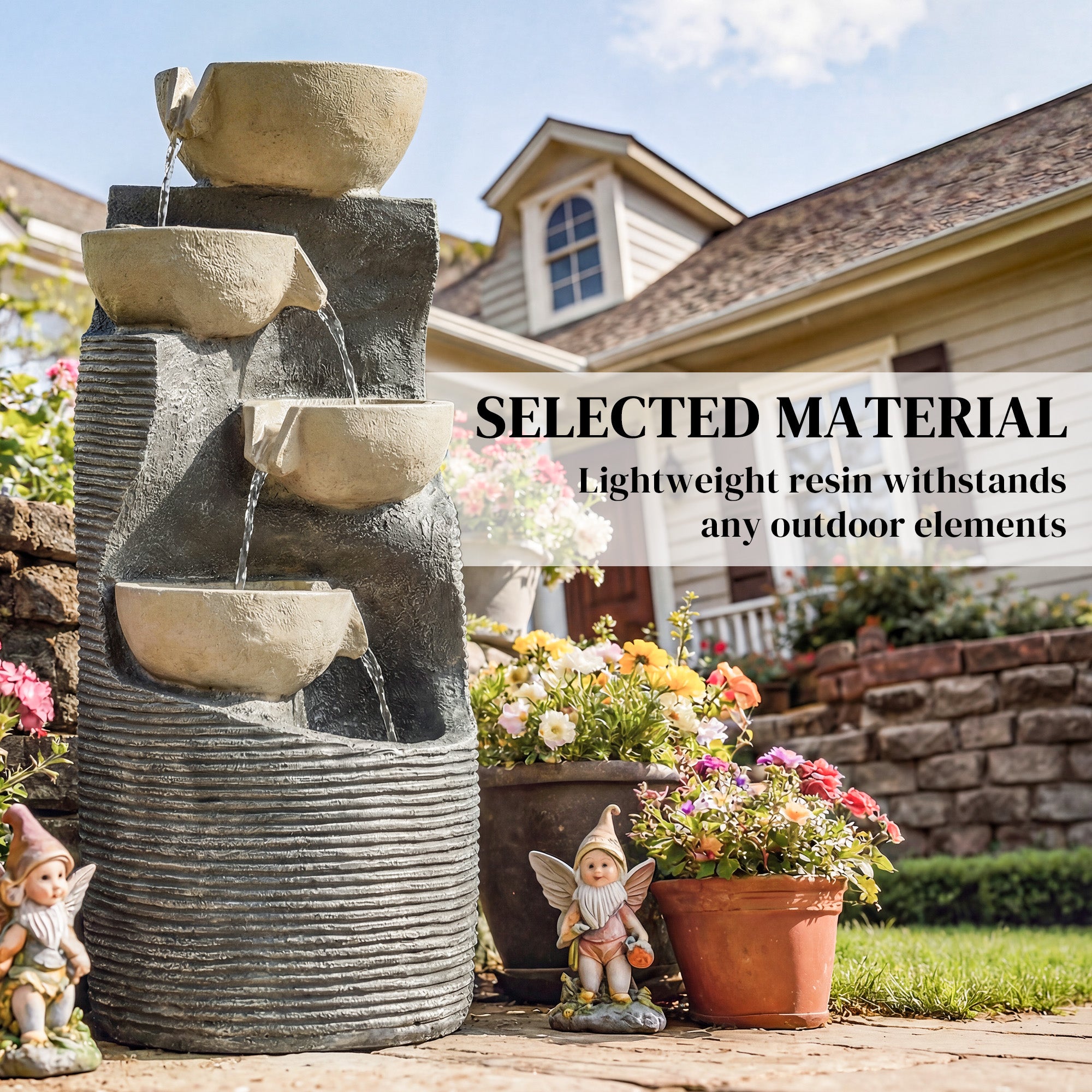 Garden Water Feature, Outdoor Water Fountain with LED Lights and Pump, 5 Tier Cascading Waterfall Fountain for Indoor
