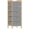 Chest of Drawers, 5 Fabric Drawers Narrow Dresser with Bamboo Frame, Light Grey