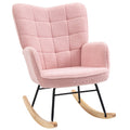 Soft Fleecey Rocking Wingback Chair with Curved Wooden Base - Pink