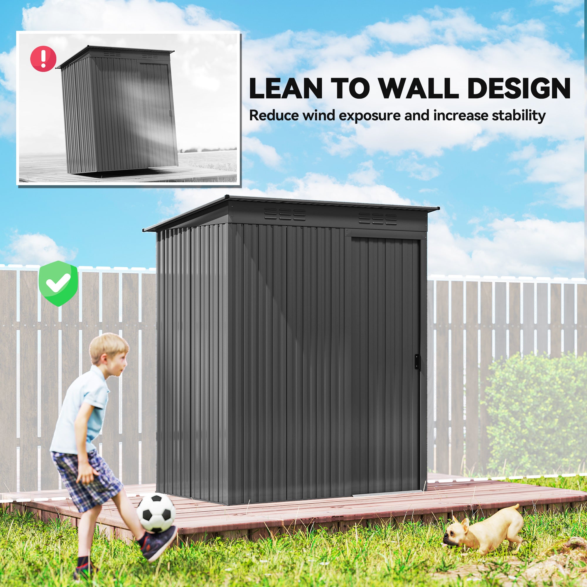 5 x 3.5ft Metal Garden Storage Shed with Effortless Assembly and 2 Pairs of Gloves, Waterproof Outdoor Shed, Dark Grey