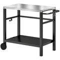 Outdoor Grill Dining Cart with 2 Shelves, Stainless Steel Top, Wheels & Hooks - Charcoal Grey