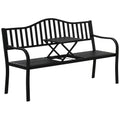 Metal Outdoor Bench with Liftable Middle Table, Patio Loveseat, Garden Bench for Garden, Porch, Seats 2–3 People, Black