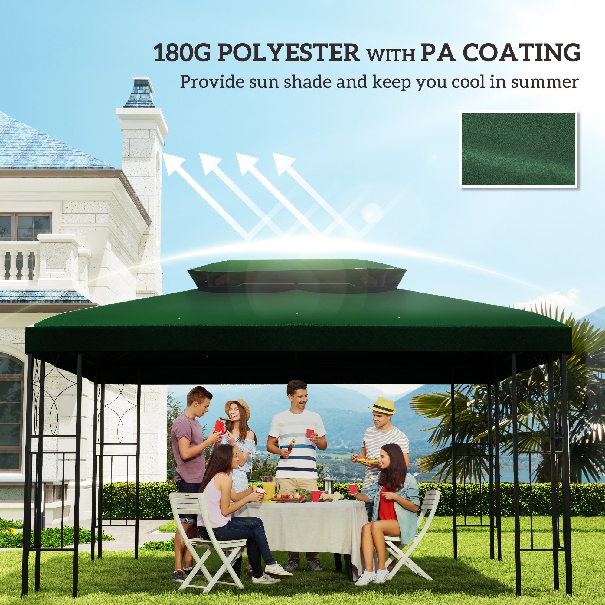 Gazebo Roof Replacement for 3x4m Frames - Durable Green Polyester