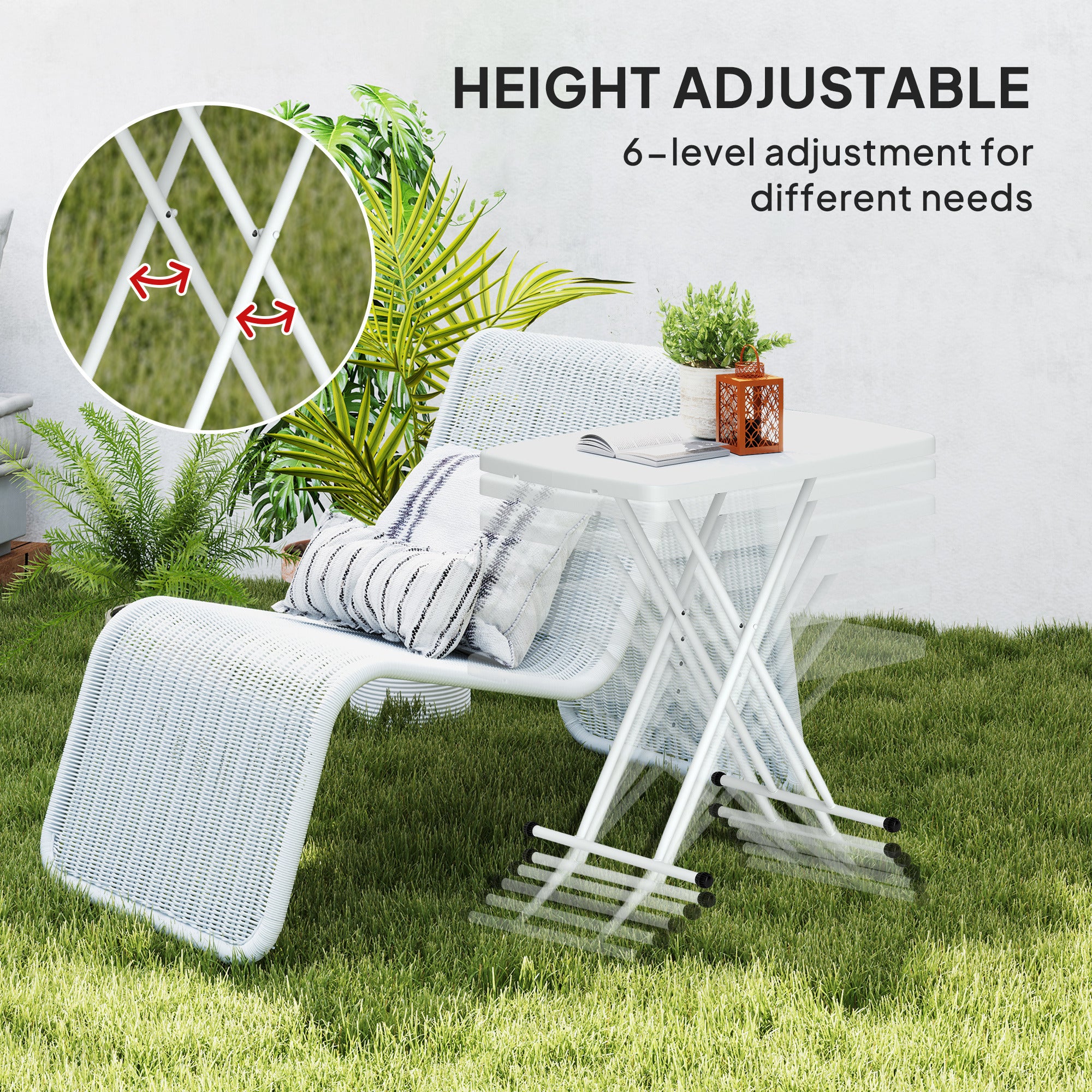 Minimal Folding Outdoor Table With Adjustable Heights - White