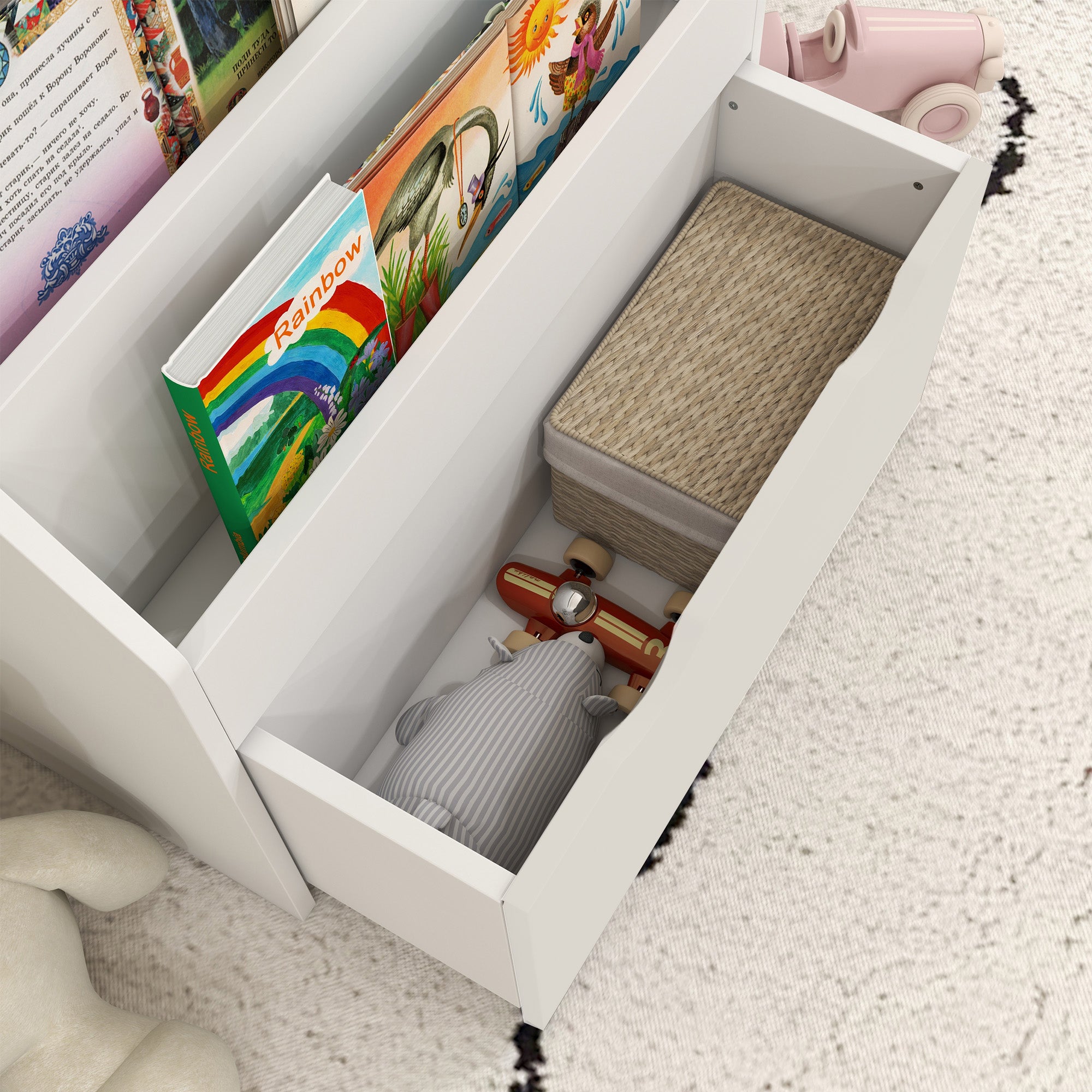 Bookcase for Kids with Shelves, Drawer, Bookcase for Bedroom, Playroom, White