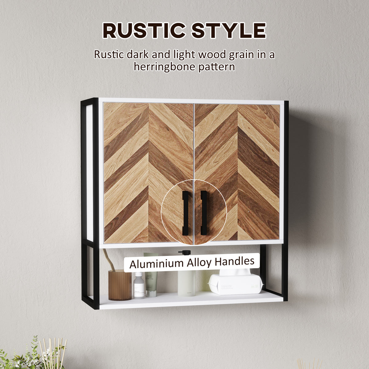 Wall Mounted Bathroom Medicine Cabinet with 2 Doors and Adjustable Shelf - Walnut