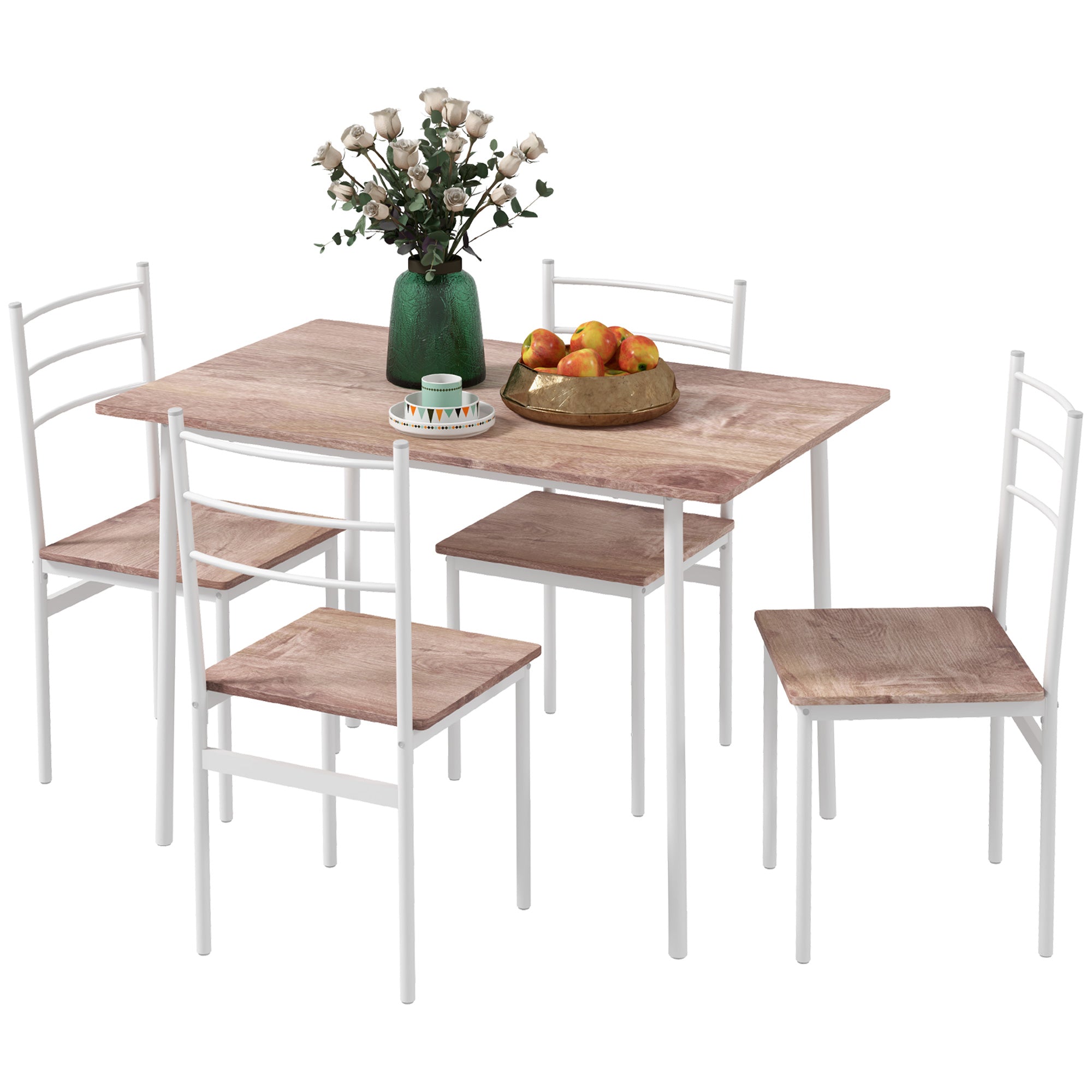 Five-Piece Compact Dining Table and Chairs Set - Brown/White