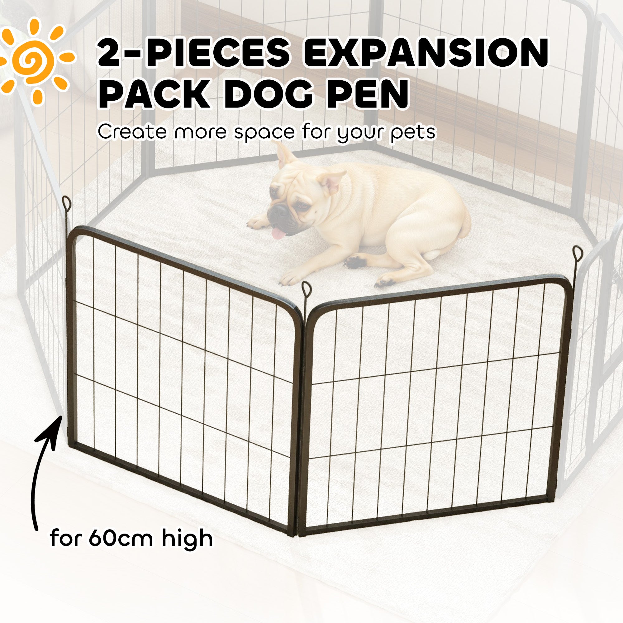 2 Piece Dog Pen Expansion Pack for 60cm High Animal Pen with 3 Connecting Stakes