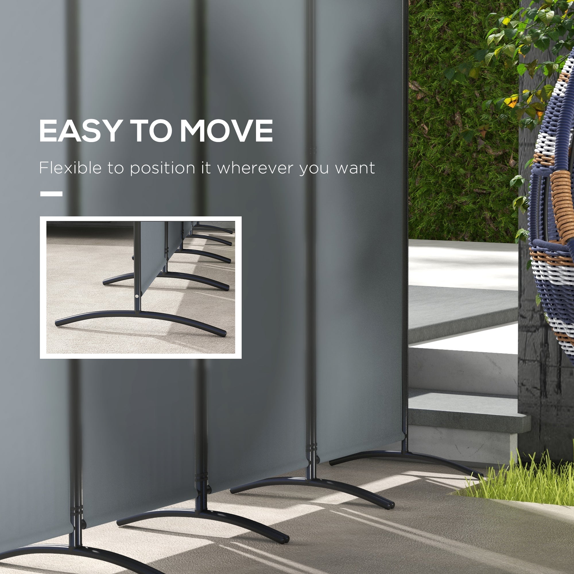 4 Panel Folding Garden Divider Privacy Screen with Wide Feet - Dark Grey
