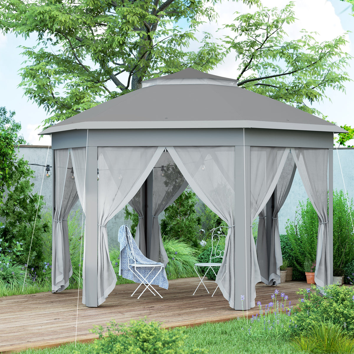 3 x 4m Garden Gazebo Set with Netting Double Roof Pop Up Shelter - Dark Grey
