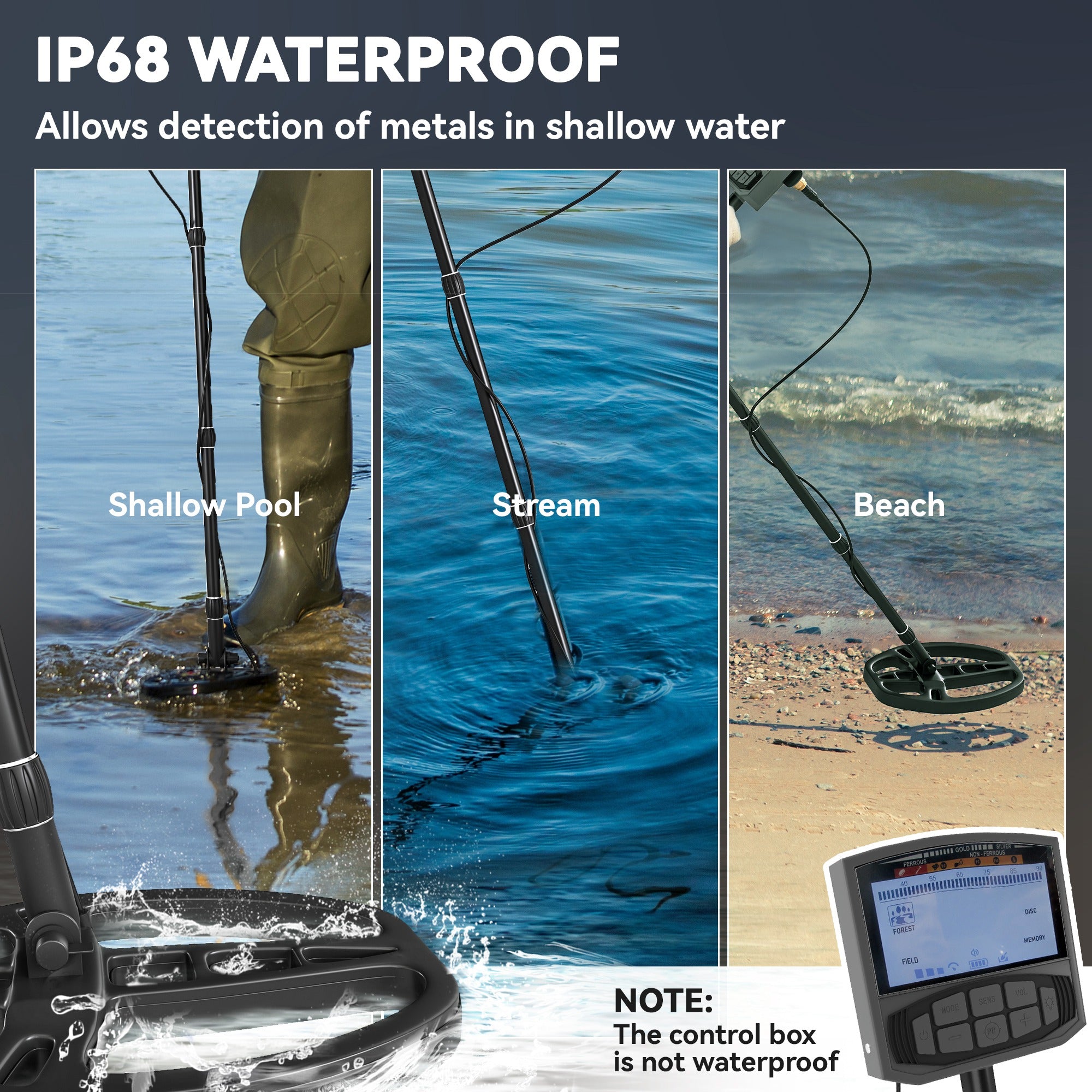 Metal Detector for Adults and Beginners, Gold Detector with Higher Accuracy IP68 Waterproof Coil, 5 Professional Modes with Pinpoint & Memory Mode, Bigger Backlit LCD Display with DSP Chip