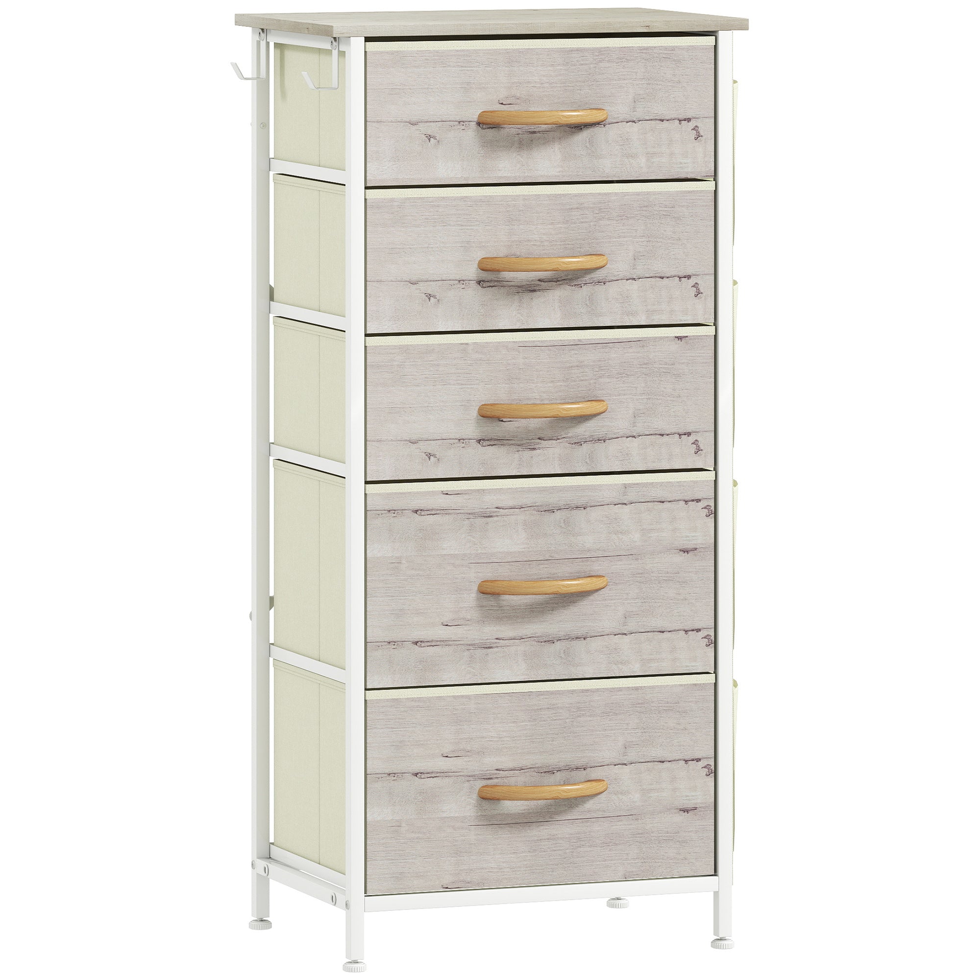 Chest of Five Fabric Drawers - Natural Wood Finish