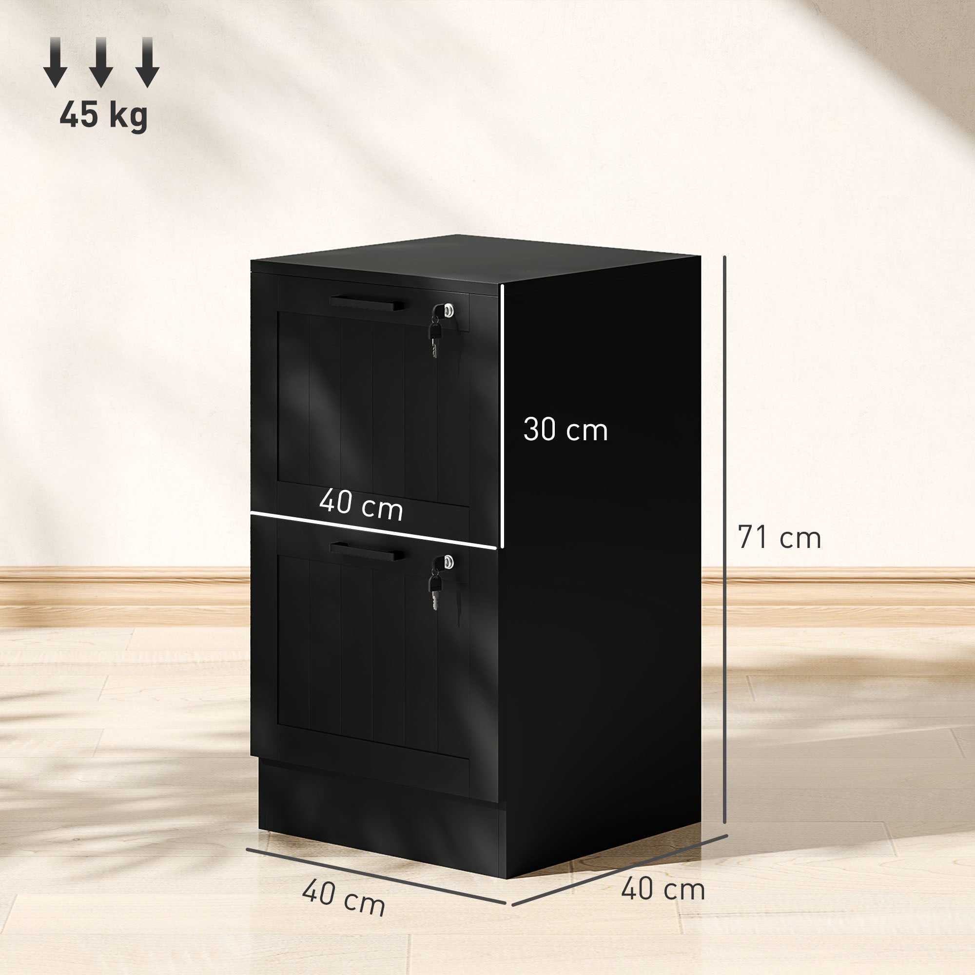 2 Drawer Filing Cabinet with Lock, Office Storage Cabinet with Adjustable Hanging Bars for A4 Letter Size Files, Black
